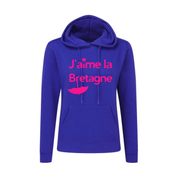 J'aime la Bretagne Rose Fluo |Sweat original à capuche Femme