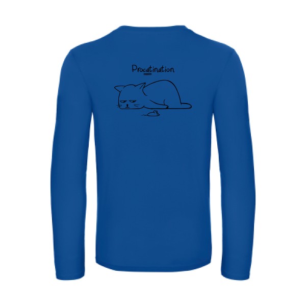 procatination - t shirt- manches- longues- original- humour- Royal Blue impression Dos