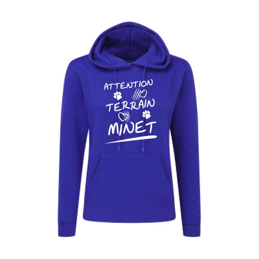 Attention Terrain Minet Blanc |Sweat original à capuche Femme