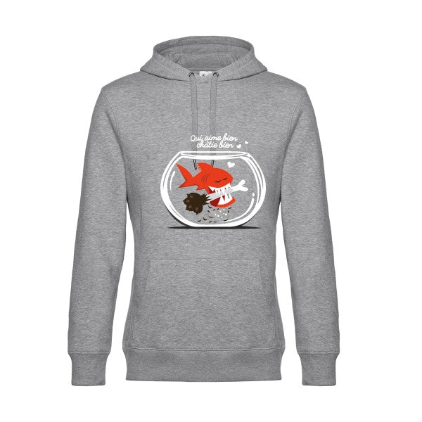 Qui-aime-bien-chatie-bien- Sweat à capuche original Heather Grey - RueDuTeeshirt