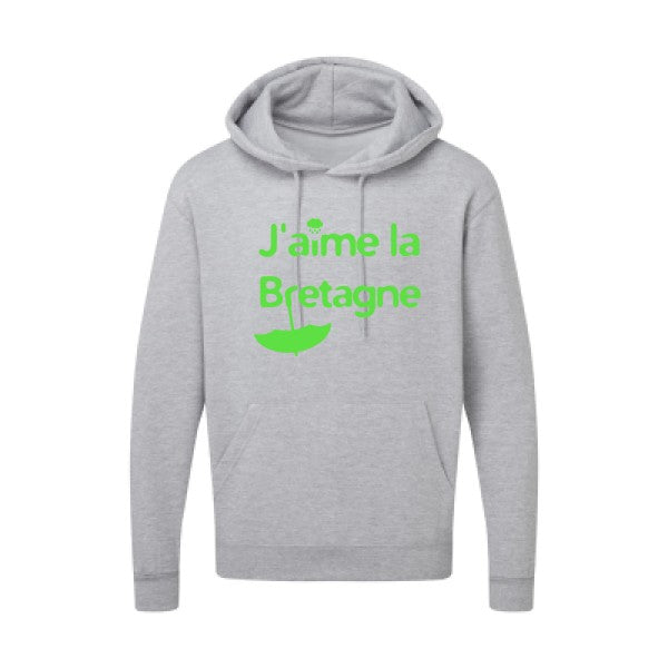 J'aime la Bretagne |Sweat  capuche humoristique Vert fluo 