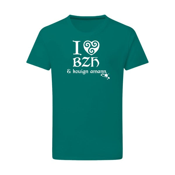 Love BZH & kouign Blanc -Flex Blanc sur T-shirt SG  Emerald Green  2XL