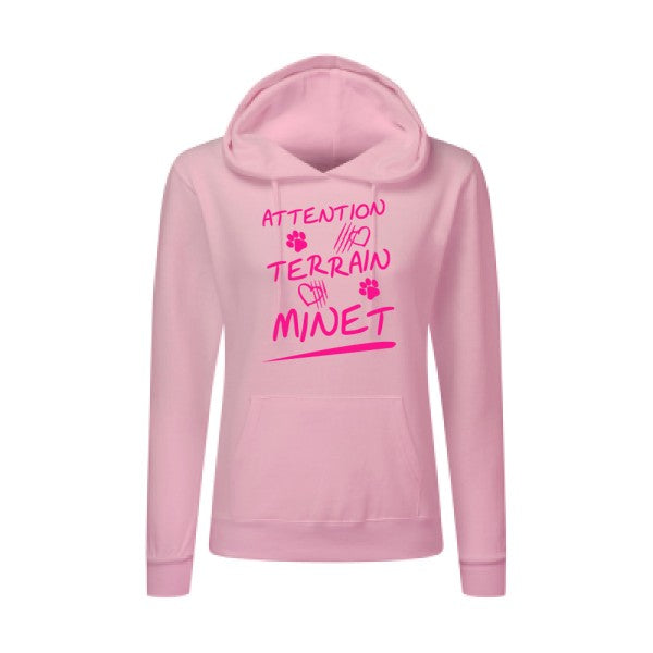 Attention Terrain Minet Rose Fluo |Sweat original à capuche Femme