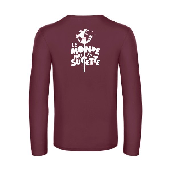 le monde part en sucette - t shirt- manches- longues- original- humour- Burgundy impression Dos