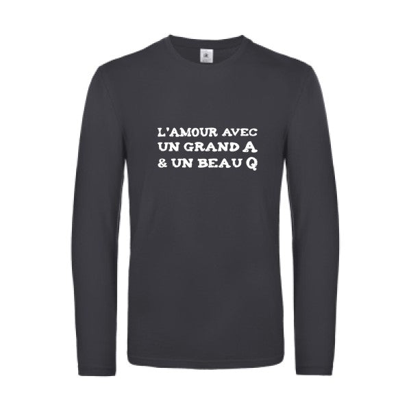 l amour avec un grand a et un beau q  - t shirt- manches- longues- original- humour- Dark Grey impression Face