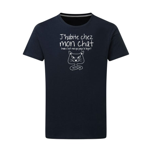 J'habite chez mon chat Blanc -Flex Blanc sur T-shirt SG  Navy  5XL