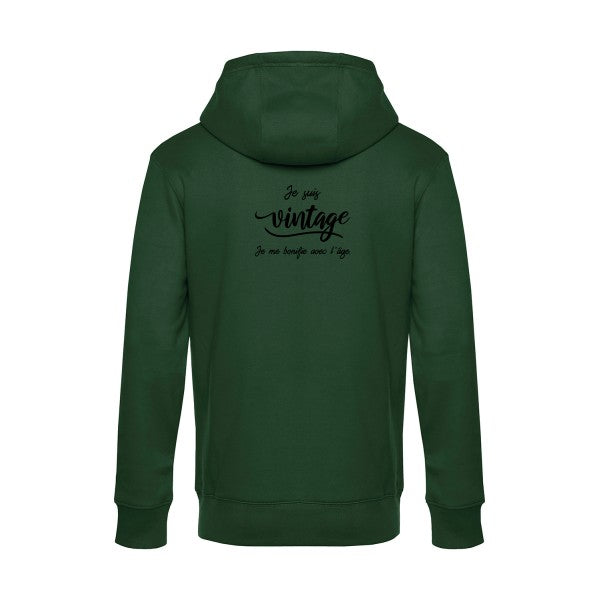 Je-suis-vintage- sweat shirt original Bottle Green flex Noir impression Dos