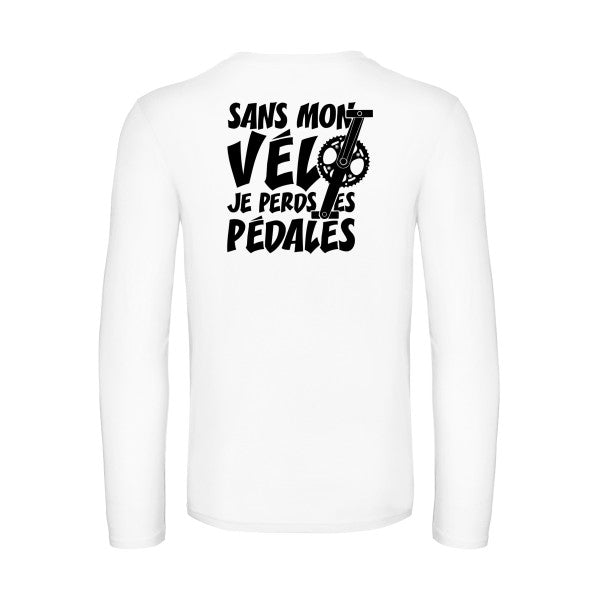 sans mon velo je perds les pedales  - t shirt- manches- longues- original- humour- White impression Dos