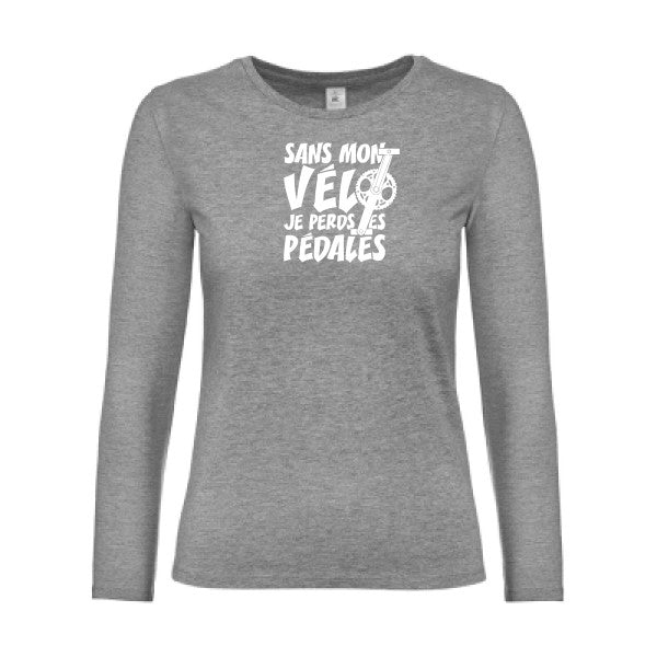 t-shirt lsl femme Sans-mon-velo-je-perds-les-pedales- Sport Grey flex blanc