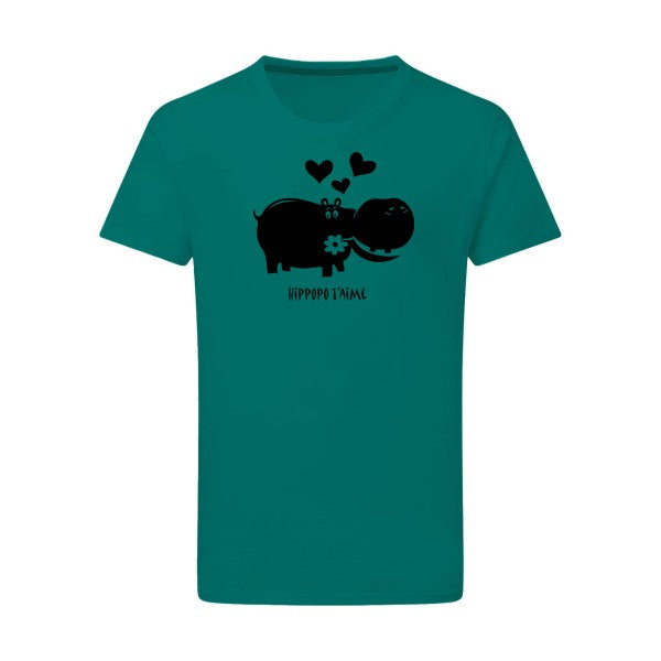 Hippopo t'aime noir -Flex noir sur T-shirt SG  Emerald Green  2XL