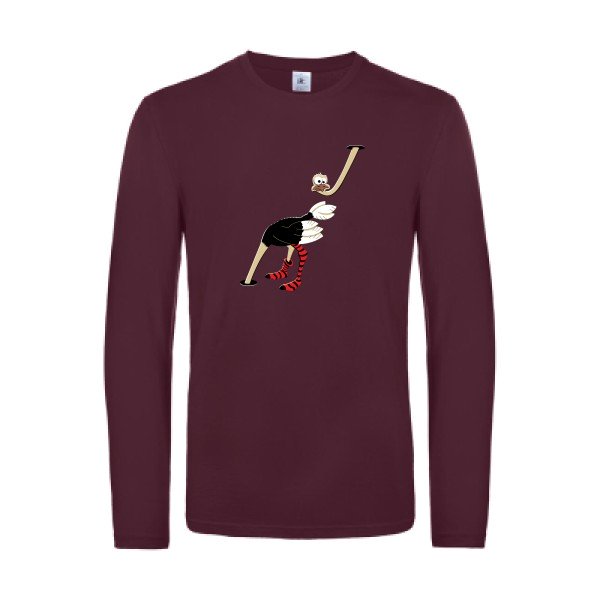 autruche-t-shirt-manches-longues-original-humour -Burgundy