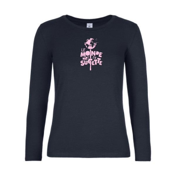 t-shirt lsl femme Le-Monde-part-en-Sucette Navy flex Rose
