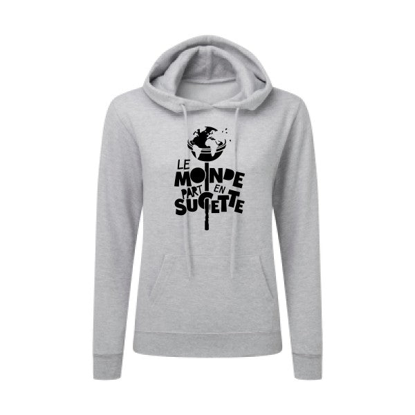 Le Monde part en Sucette Noir |Sweat original à capuche Femme