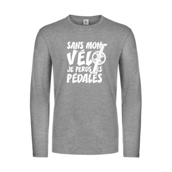 sans mon velo je perds les pedales  - t shirt- manches- longues- original- humour- Sport Grey impression Face