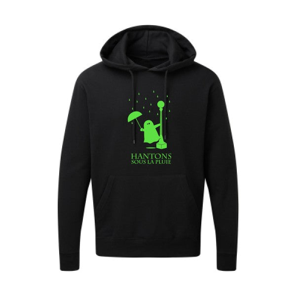 Hantons sous la pluie Vert fluo |Sweat capuche imprimé homme