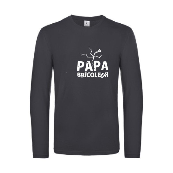 papa bricoleur - t shirt- manches- longues- original- humour- Dark Grey impression Face