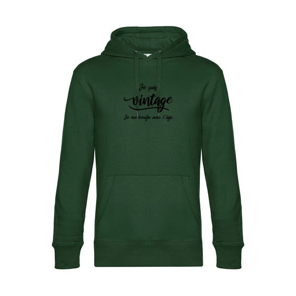 Je-suis-vintage- sweat shirt original Bottle Green flex Noir impression Face