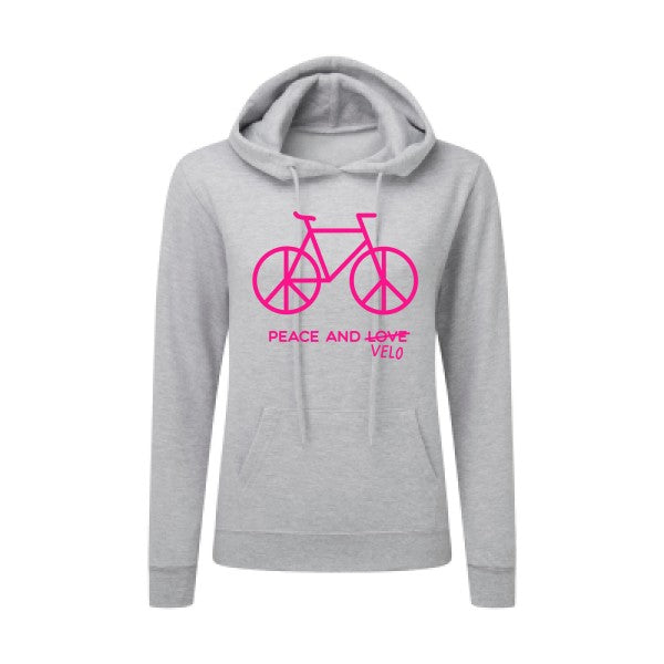 Peace and vélo Rose Fluo |Sweat original à capuche Femme