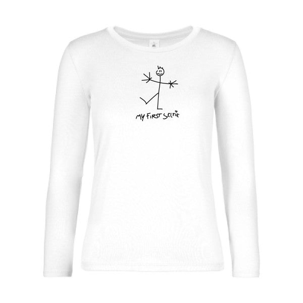 t-shirt lsl femme First-Selfie White flex Noir