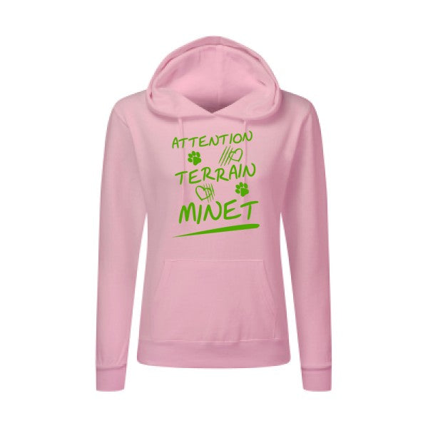 Attention Terrain Minet Vert pomme |Sweat original à capuche Femme