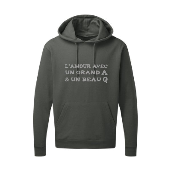 L'Amour avec un grand A et un beau Q |Sweat capuche imprimé|Gris