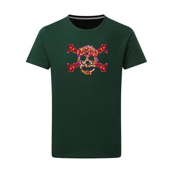 T-shirt homme Floral skull - T-shirt original avec design floral et crâne Bottle Green L