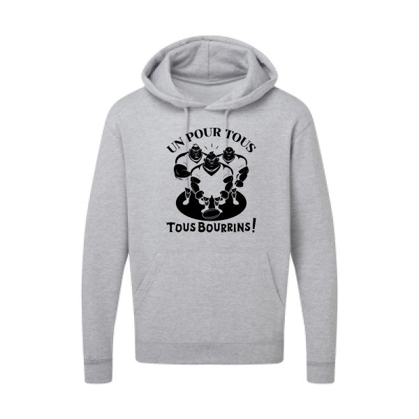 Un pour tous, Tous bourrins ! |Sweat  capuche humoristique noir 