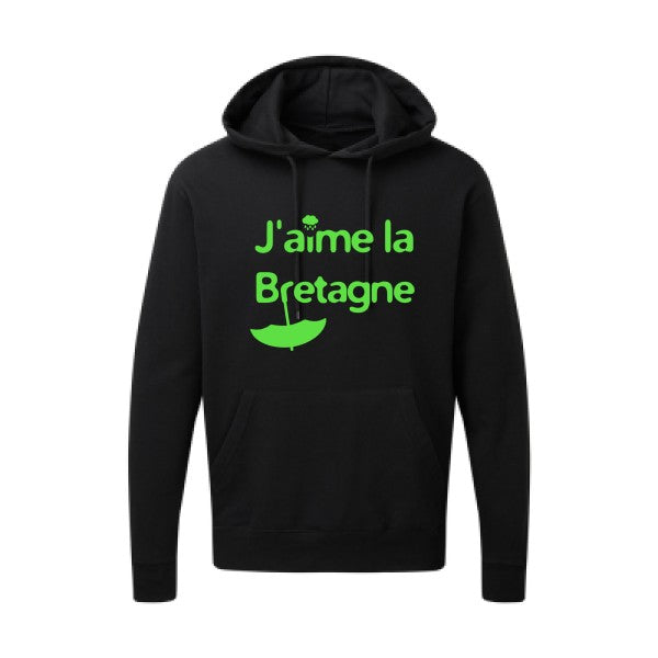 J'aime la Bretagne |Sweat  capuche humoristique Vert fluo 