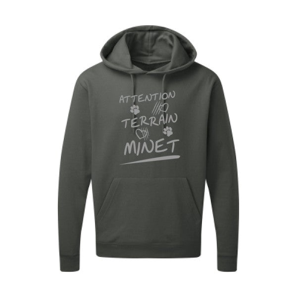 Attention Terrain Minet |Sweat  capuche humoristique Gris 