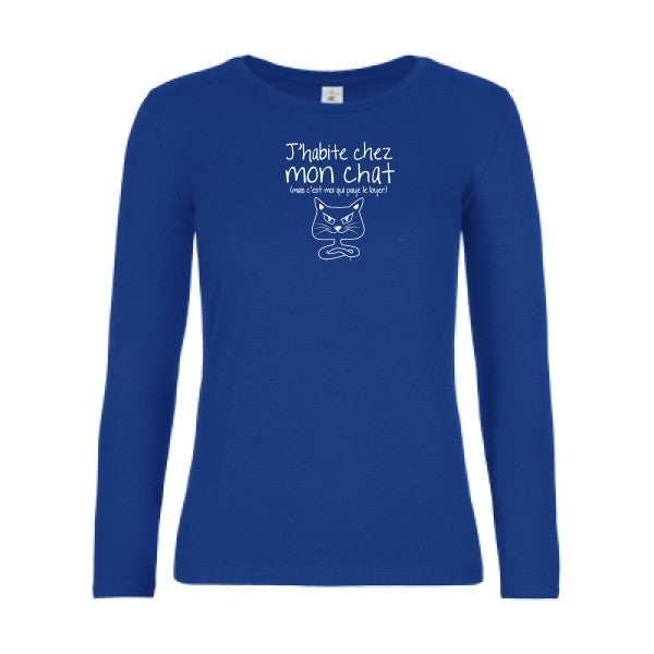 t-shirt lsl femme J-habite-chez-mon-chat Royal Blue flex blanc