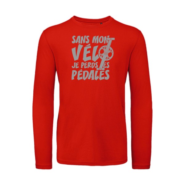 Sans mon vélo, je perds les pédales ! Gris |T shirt bio homme rigolo manches longues