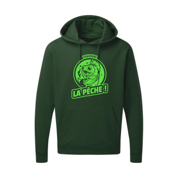 Toujours la pêche ! |Sweat  capuche humoristique Vert fluo 