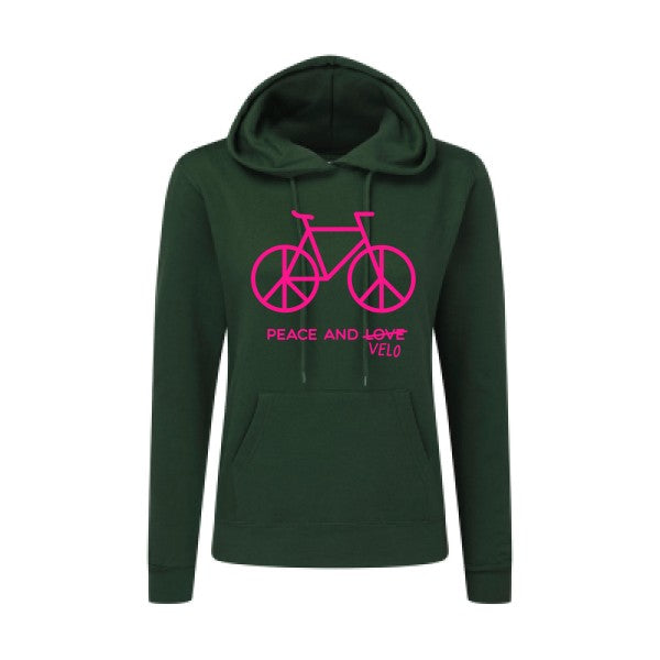 Peace and vélo Rose Fluo |Sweat original à capuche Femme