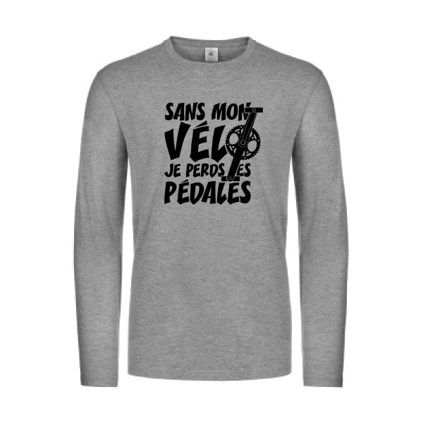 sans mon velo je perds les pedales  - t shirt- manches- longues- original- humour- Sport Grey impression Face