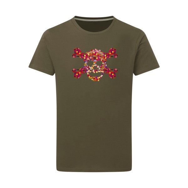 T-shirt homme Floral skull - T-shirt original avec design floral et crâne Military Green 2XL