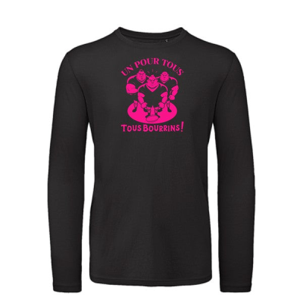 Un pour tous, Tous bourrins ! Rose Fluo |T-shirt bio manches longues