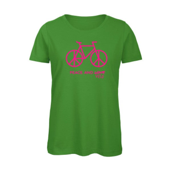 T shirt humour bio femme   femme bio|Peace and vÃ©lo Rose Fluo 