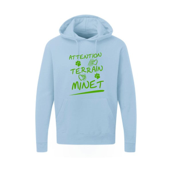 Attention Terrain Minet |Sweat  capuche humoristique Vert pomme 