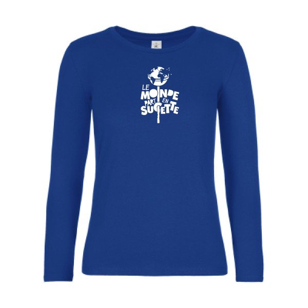 t-shirt lsl femme Le-Monde-part-en-Sucette Royal Blue flex blanc