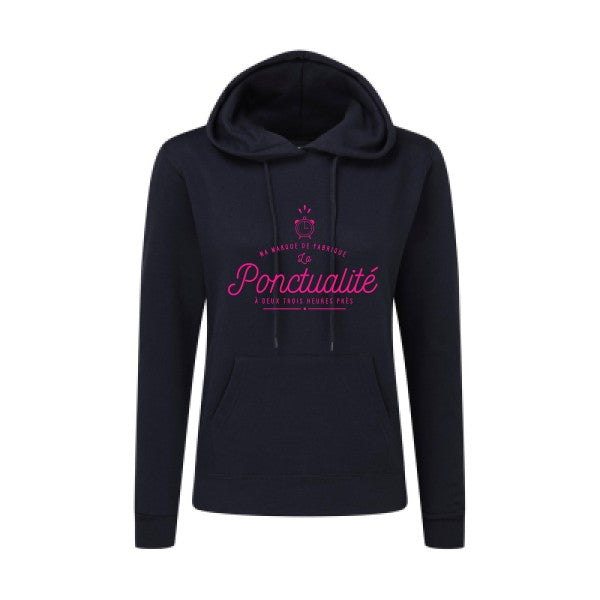 La Ponctualité Rose Fluo |Sweat original à capuche Femme