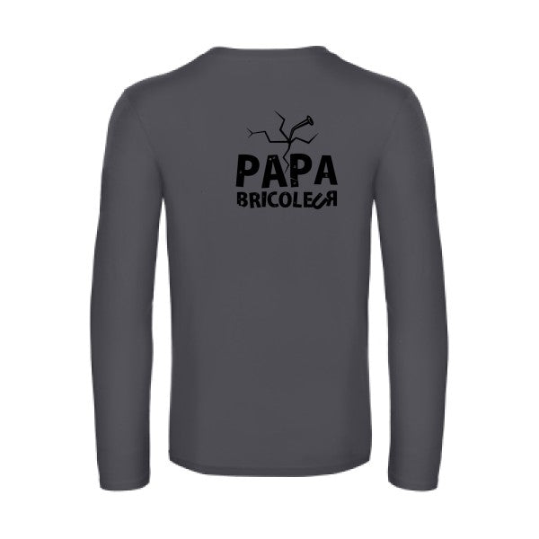 papa bricoleur - t shirt- manches- longues- original- humour- Dark Grey impression Dos