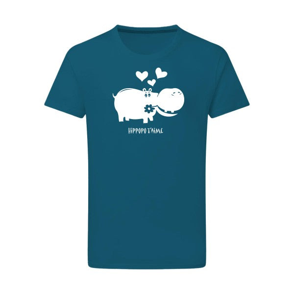 Hippopo t'aime Blanc -Flex Blanc sur T-shirt SG  Petrol  2XL