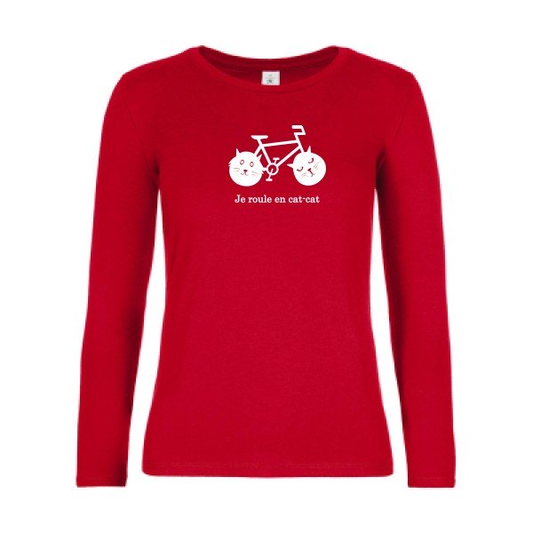 t-shirt lsl femme cat-cat-bike Red flex blanc