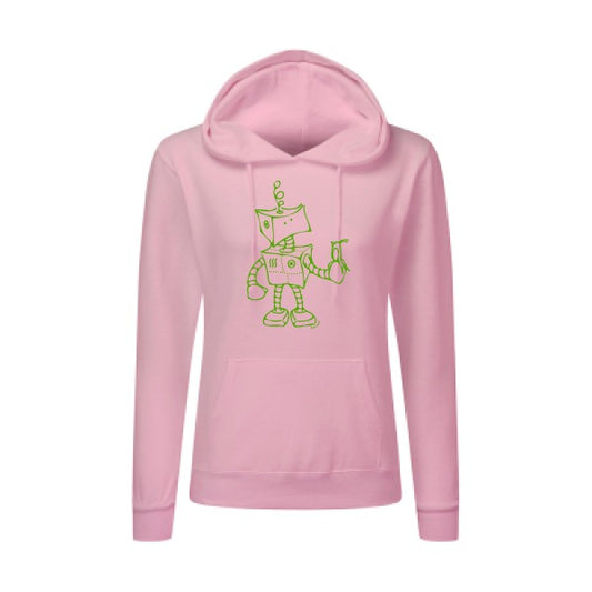 Robot & Bird Vert pomme |Sweat original à capuche Femme