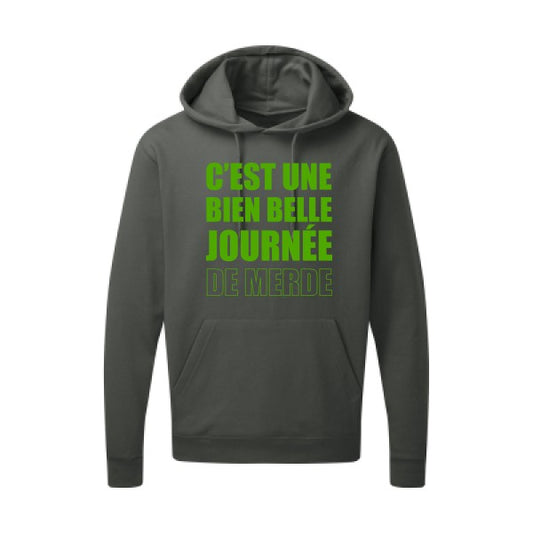 Journée de m... Vert pomme |Sweat capuche imprimé homme