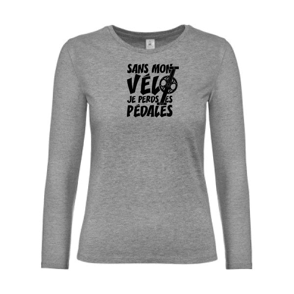 t-shirt lsl femme Sans-mon-velo-je-perds-les-pedales- Sport Grey flex Noir
