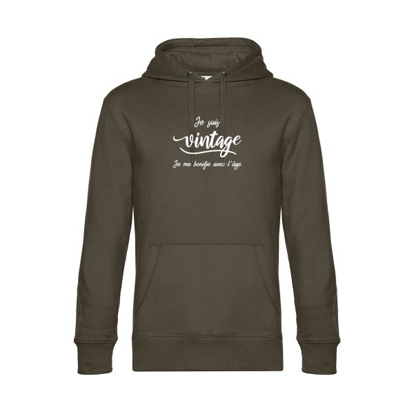 Je-suis-vintage- sweat shirt original Khaki flex Blanc impression Face