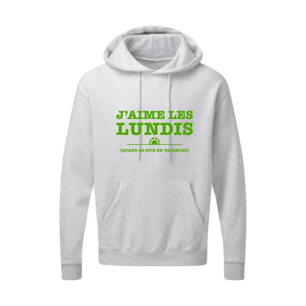 J'aime les lundis quand... Vert pomme |Sweat capuche imprimé homme