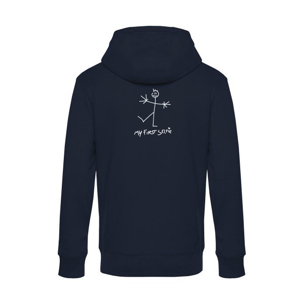 First-Selfie sweat shirt original Navy Blue flex Blanc impression Dos