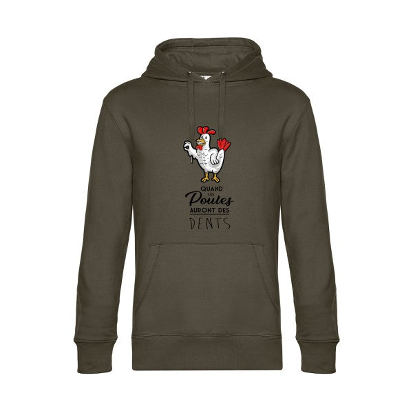 quand-les-poules-auront-des-dents- Sweat à capuche original Khaki - RueDuTeeshirt